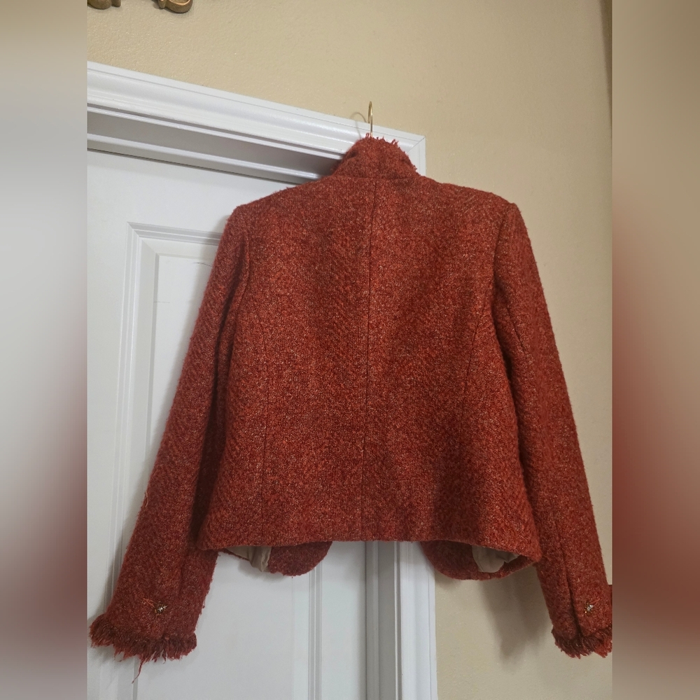 Vintage jonathan martin Rust Bouclé Fringe Blazer Size 6 - Picture 7 of 8
